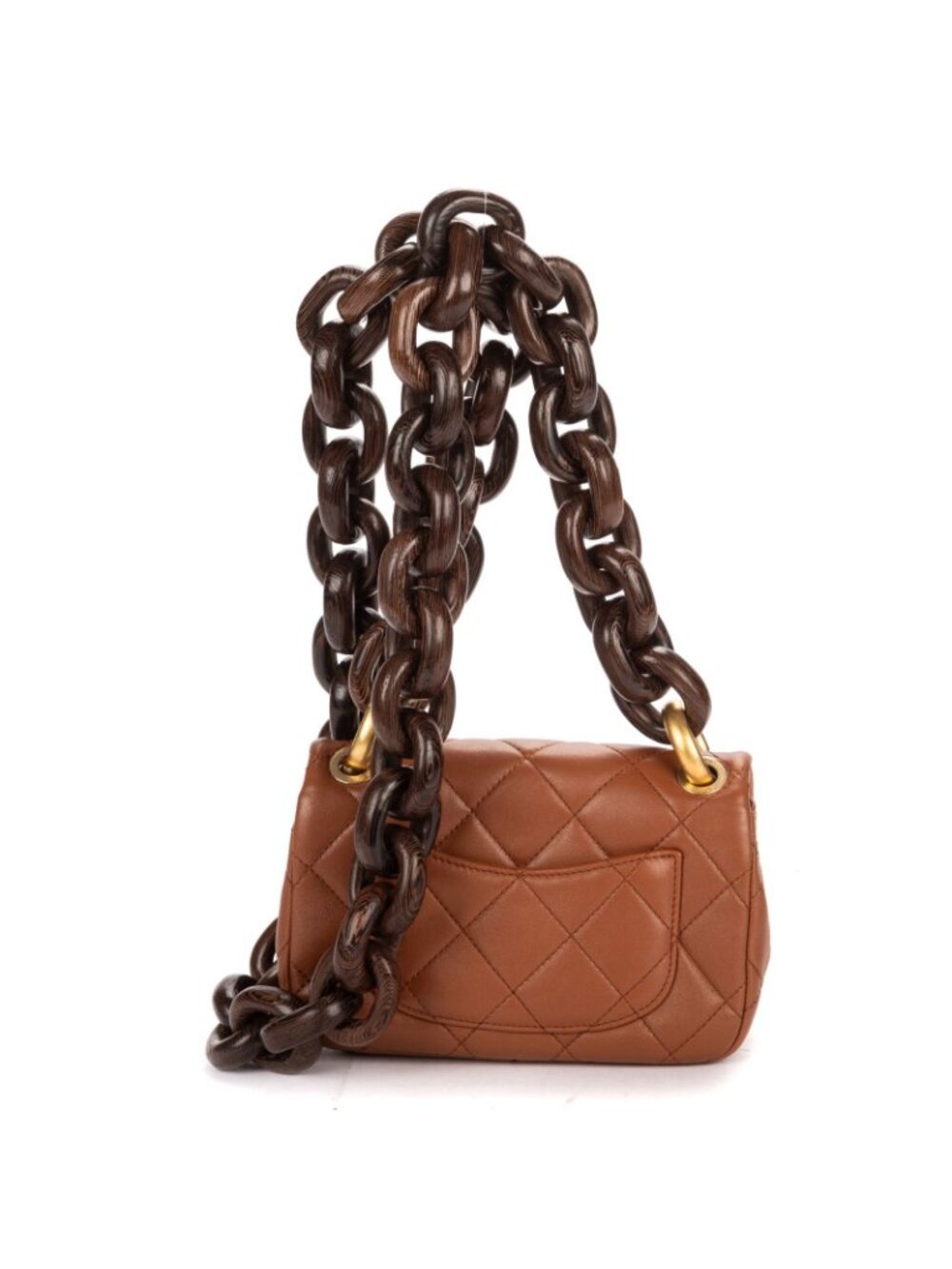Chanel Mini Wenge Wood Flap Bag Brown Quilted Lambskin Leather - Picture 5 of 11